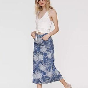 Avec Les Filles Floral Denim Midi Maxi Skirt Size XS NWT